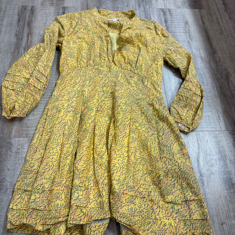 Derek Lam Collective Floral Puff Long Sleeve Pleat Detail Tiered Mini Dress